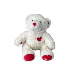 Build A Bear White Curly Fur Love Hugs‎ Heart Plush Teddy Bear Valentines Day